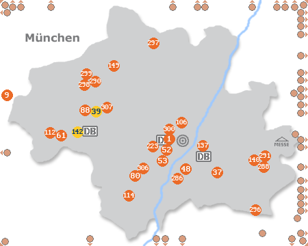 Karte mit Pensionen und anderen Unterkünften in München